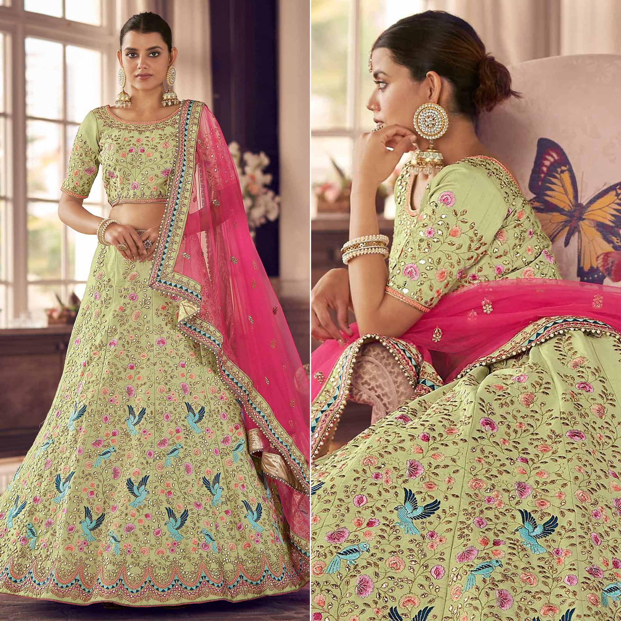 Pista Partywear Embroidered Organza Lehenga Choli - Peachmode