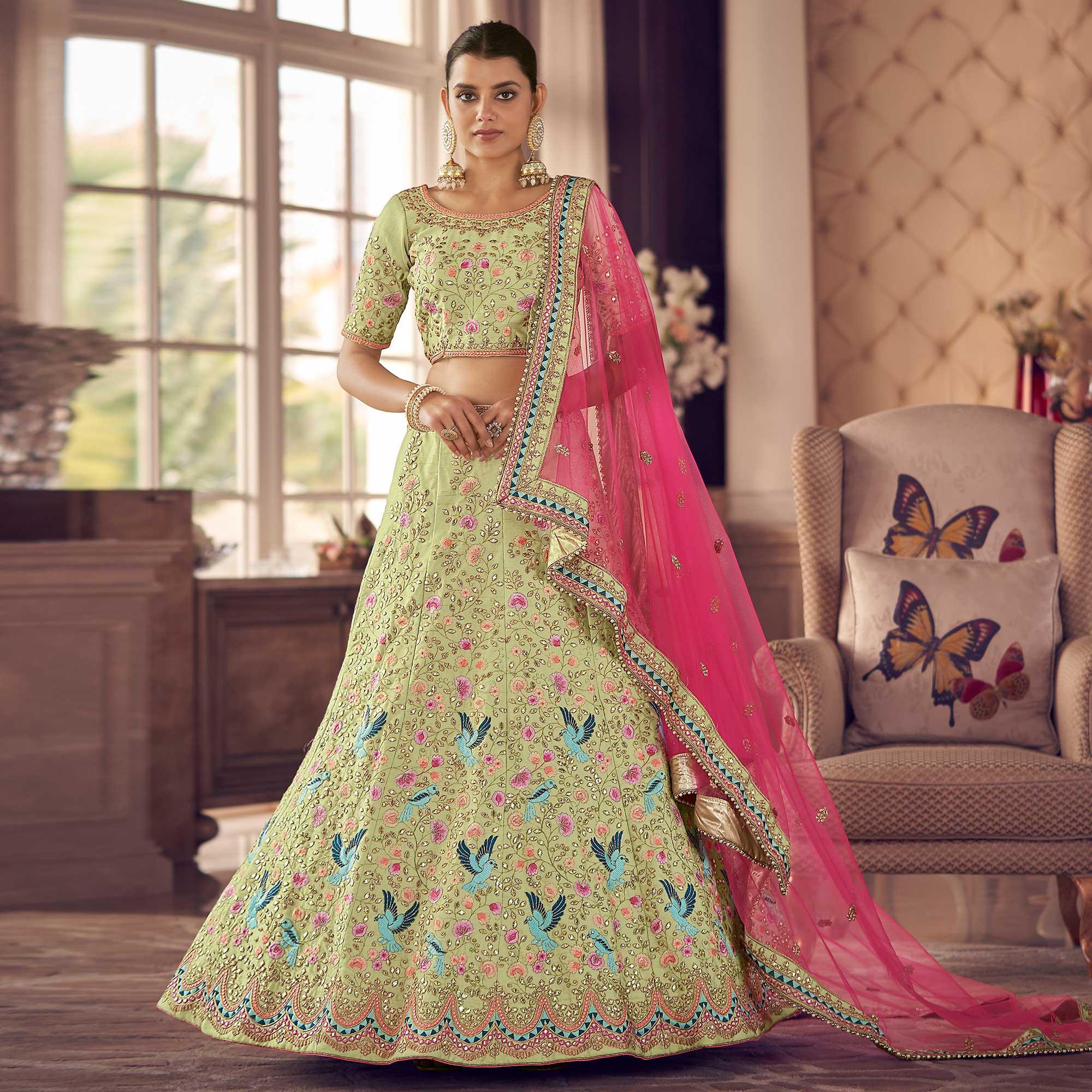 Pista Partywear Embroidered Organza Lehenga Choli - Peachmode