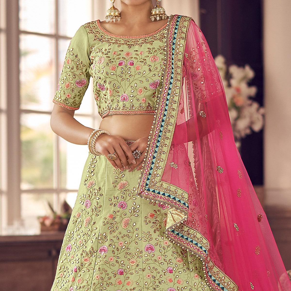 Pista Partywear Embroidered Organza Lehenga Choli - Peachmode