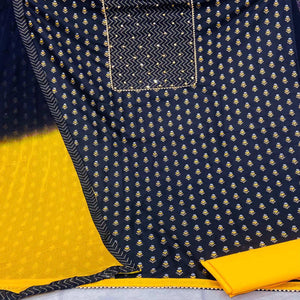 Pleasance Black - Gold Colored Casual Wear Mirror Work Cotton Dress Material - Peachmode