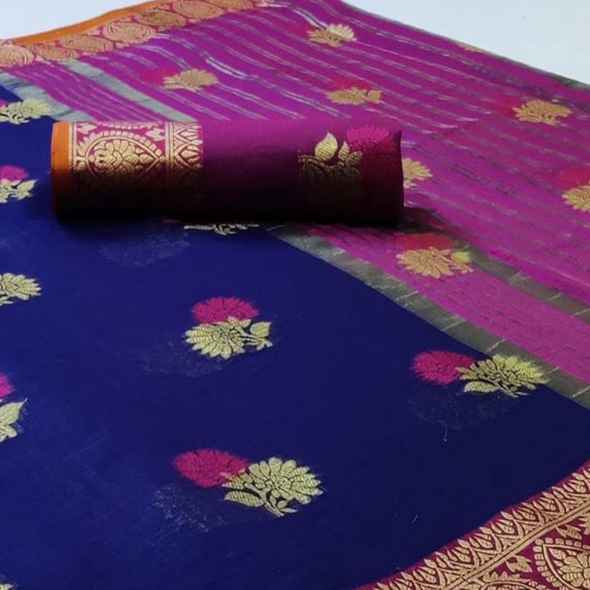 Pleasance Blue Colored Festive Wear Woven Silk Saree - Peachmode
