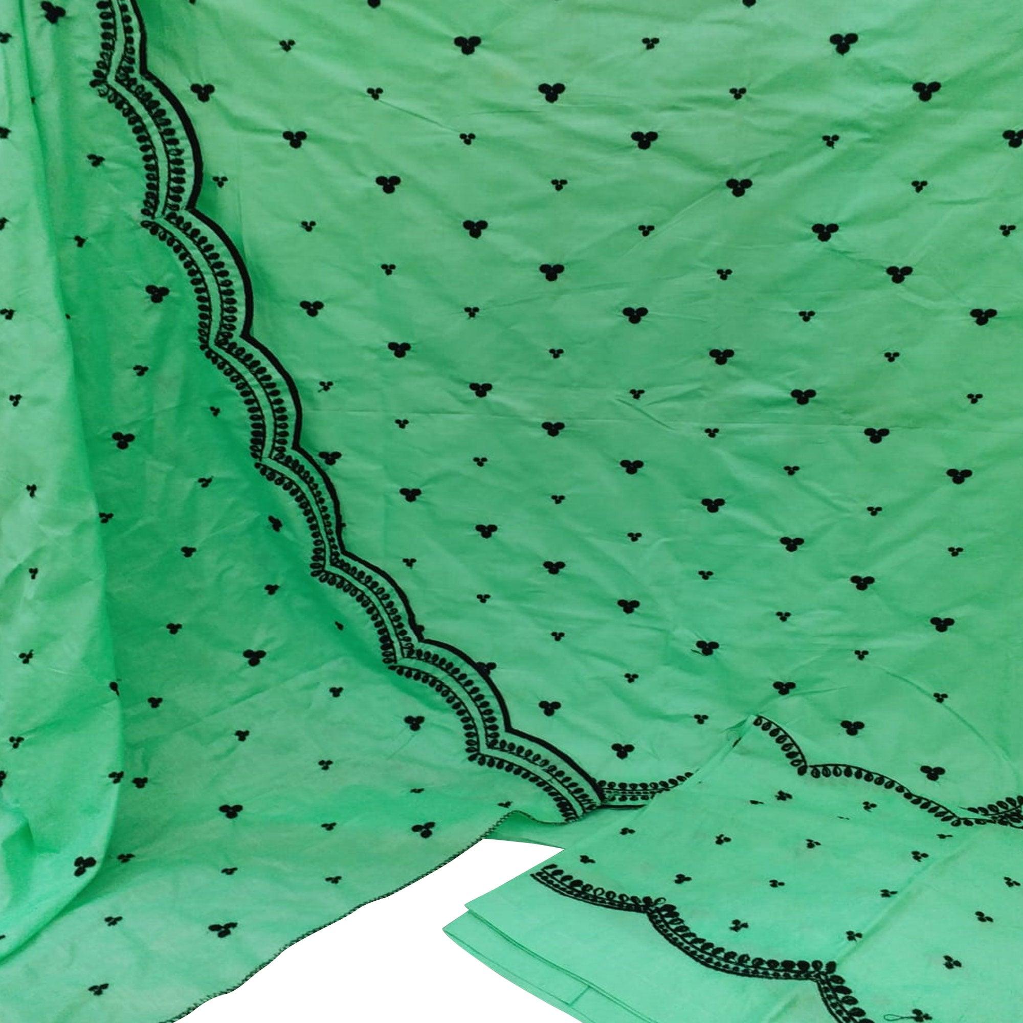 Pleasance Green Colored Casual Wear Embroidered Cotton Dress Material - Peachmode