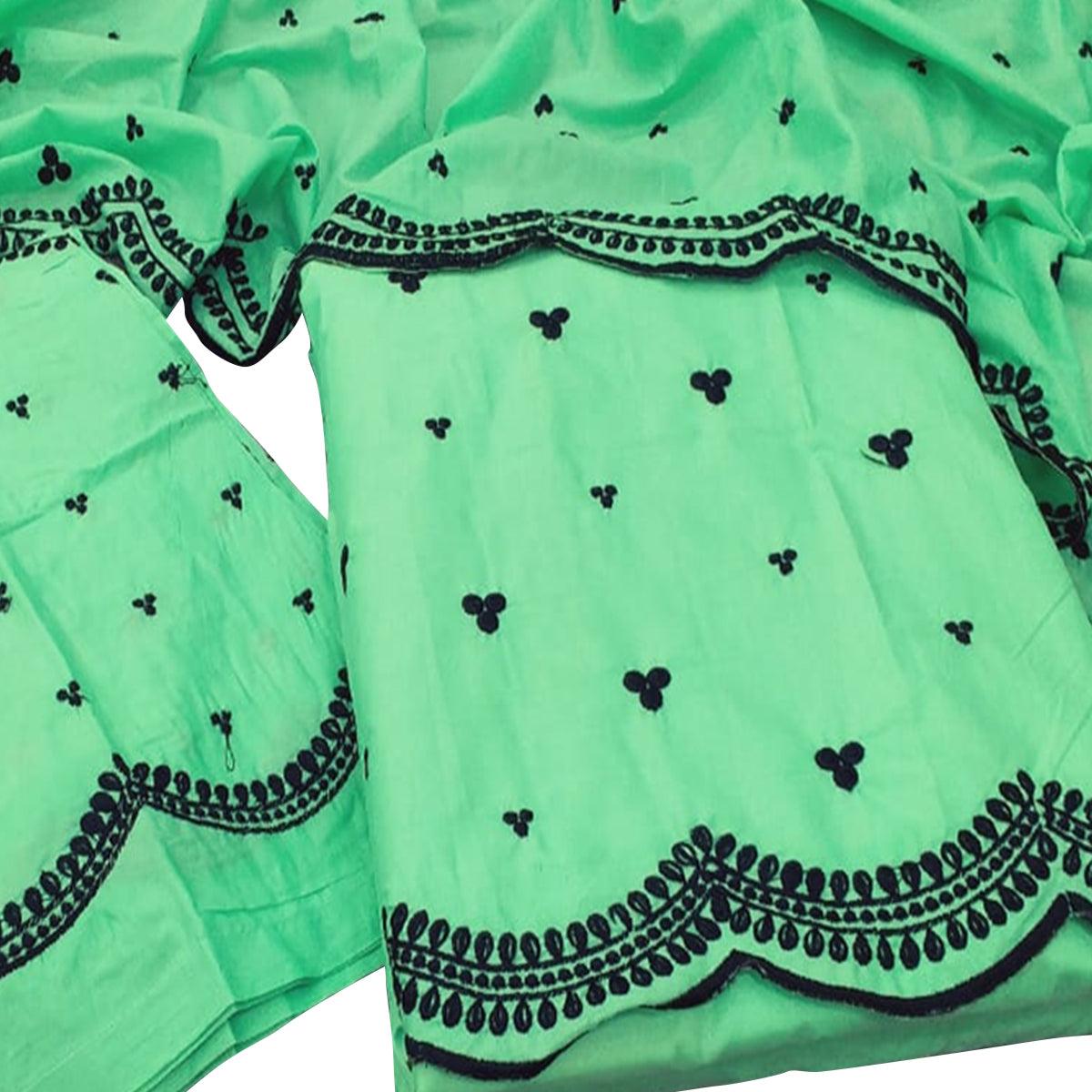 Pleasance Green Colored Casual Wear Embroidered Cotton Dress Material - Peachmode