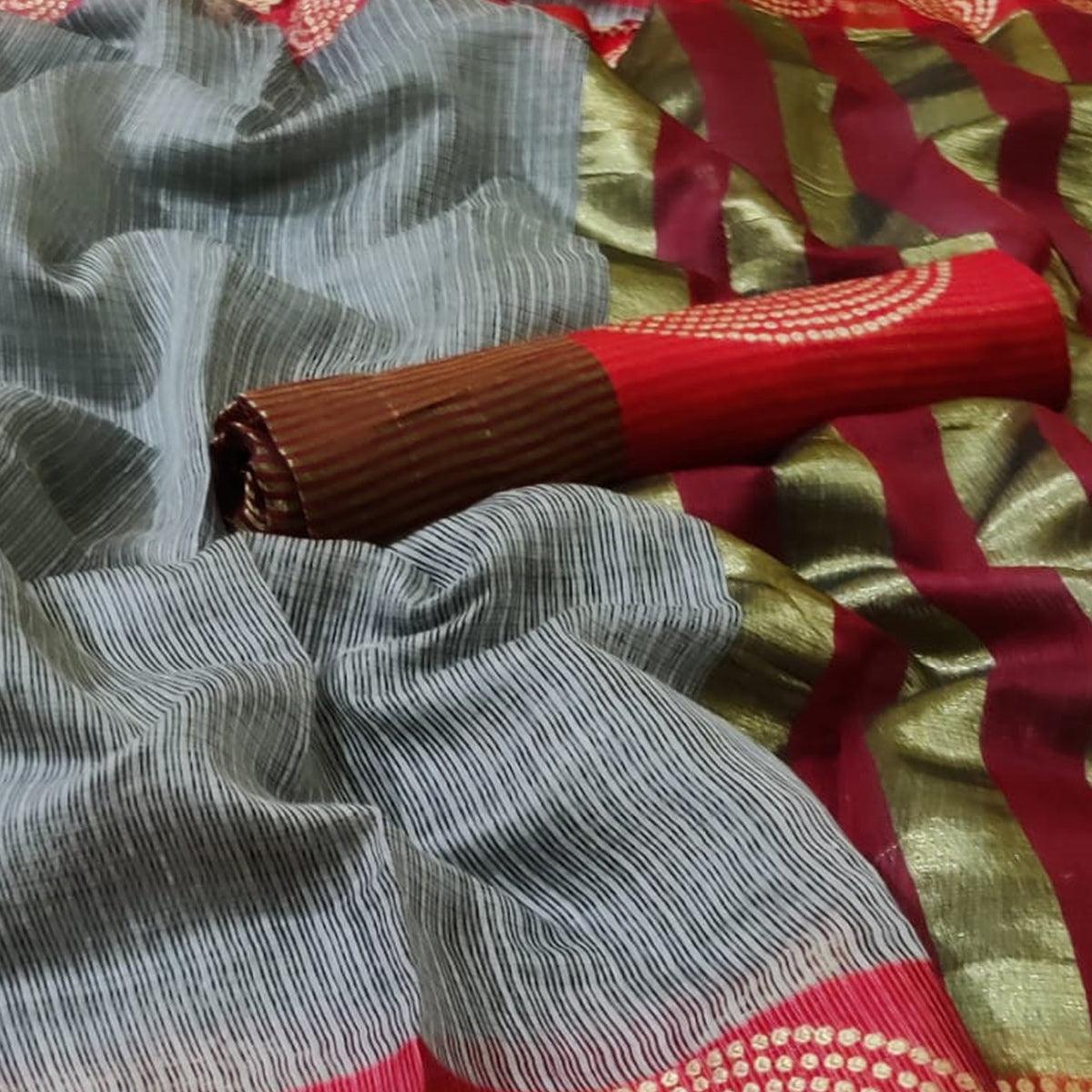 Pleasance Grey Colored Festive Wear Woven Silk Saree - Peachmode