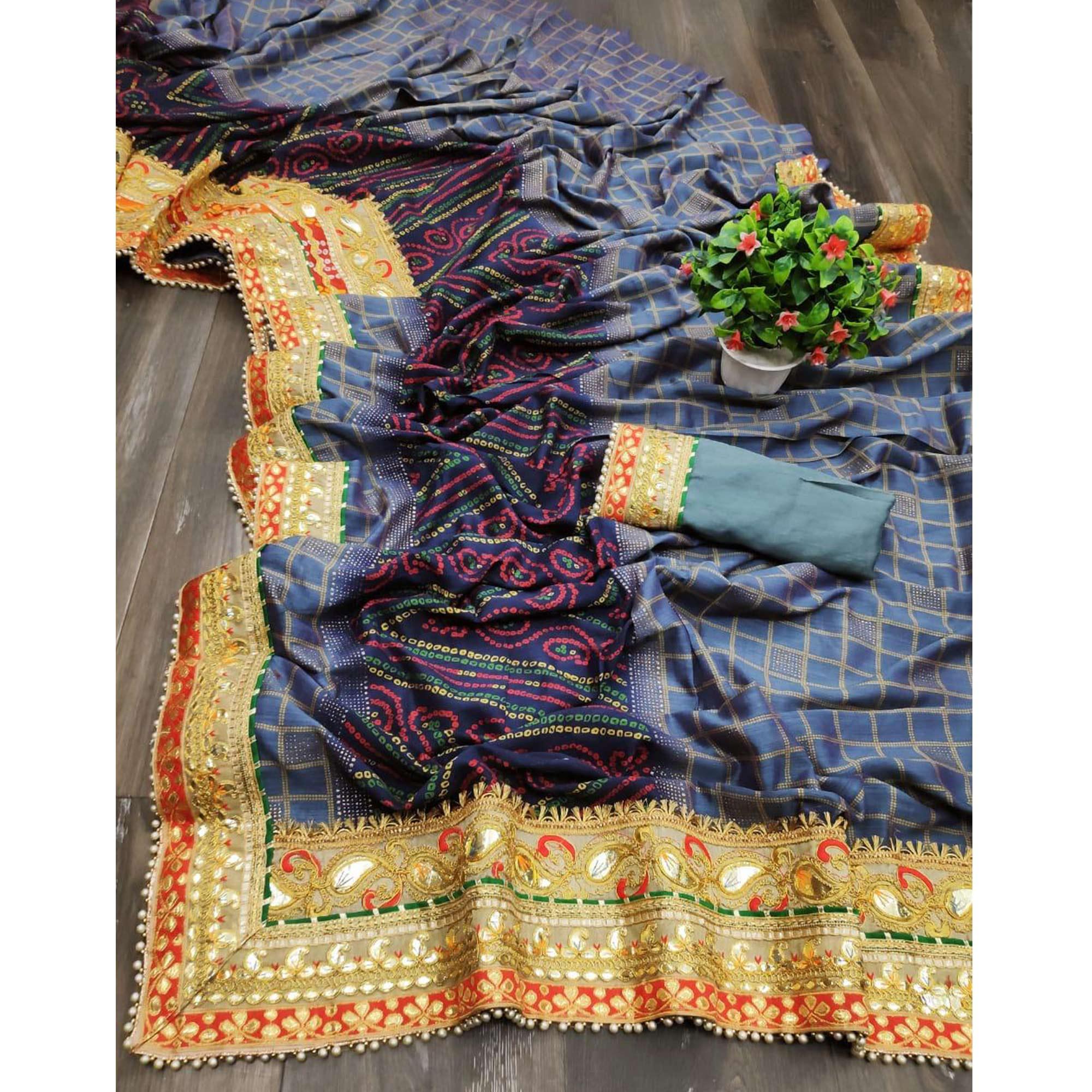 Pleasance Grey Colored Festive Wear Zari Work Vichitra Silk Saree - Peachmode