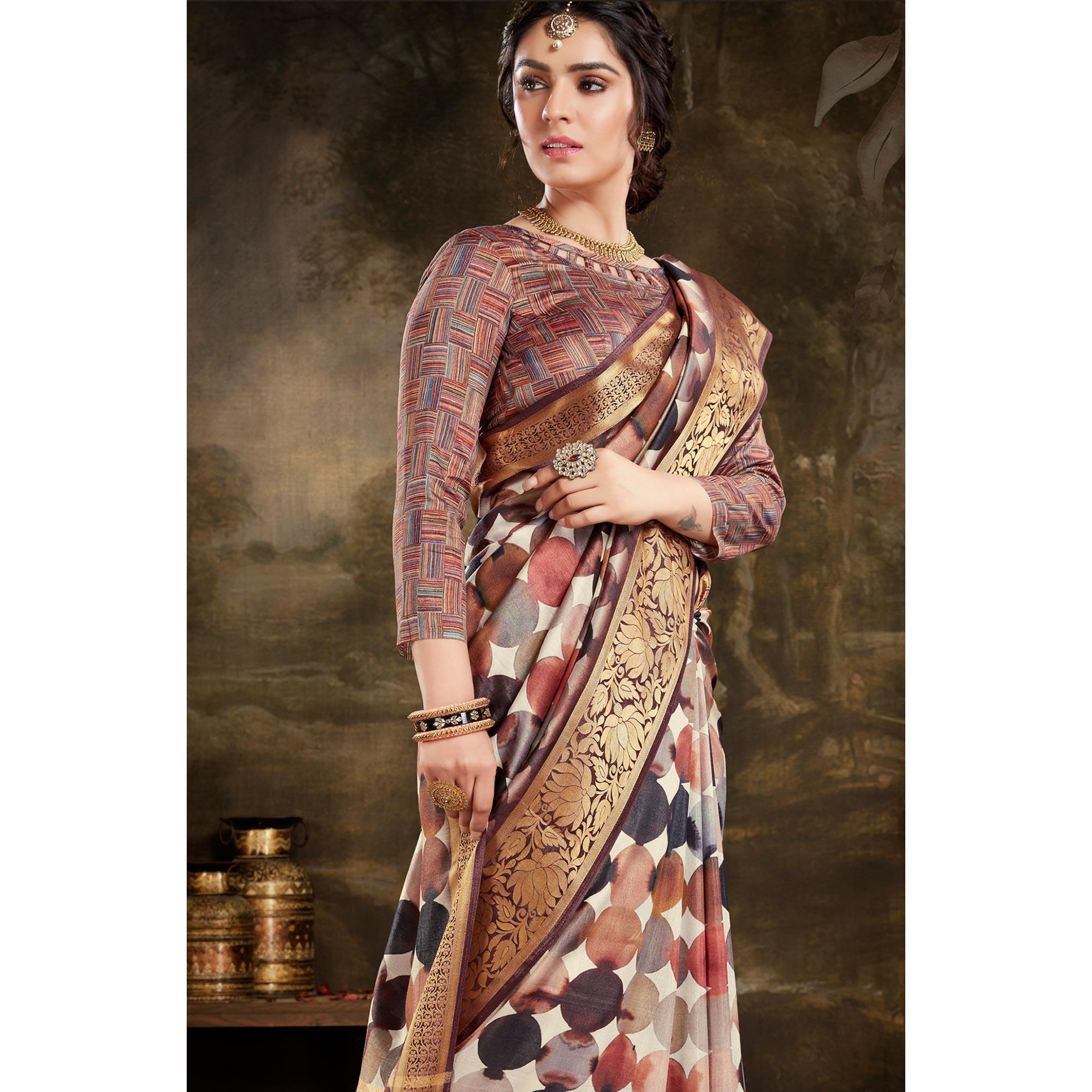 Pleasance Multi Colored Festive Wear Woven Silk Saree - Peachmode