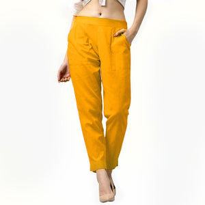Pleasance Mustard Yellow Colored Casual Wear Cotton Pant - Peachmode