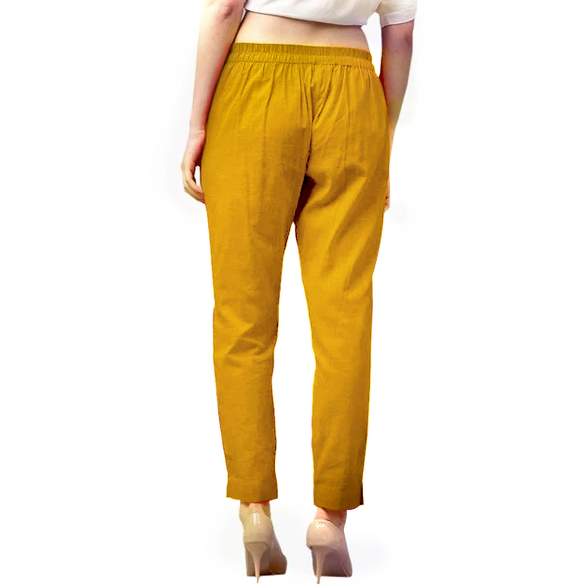 Pleasance Mustard Yellow Colored Casual Wear Cotton Pant - Peachmode