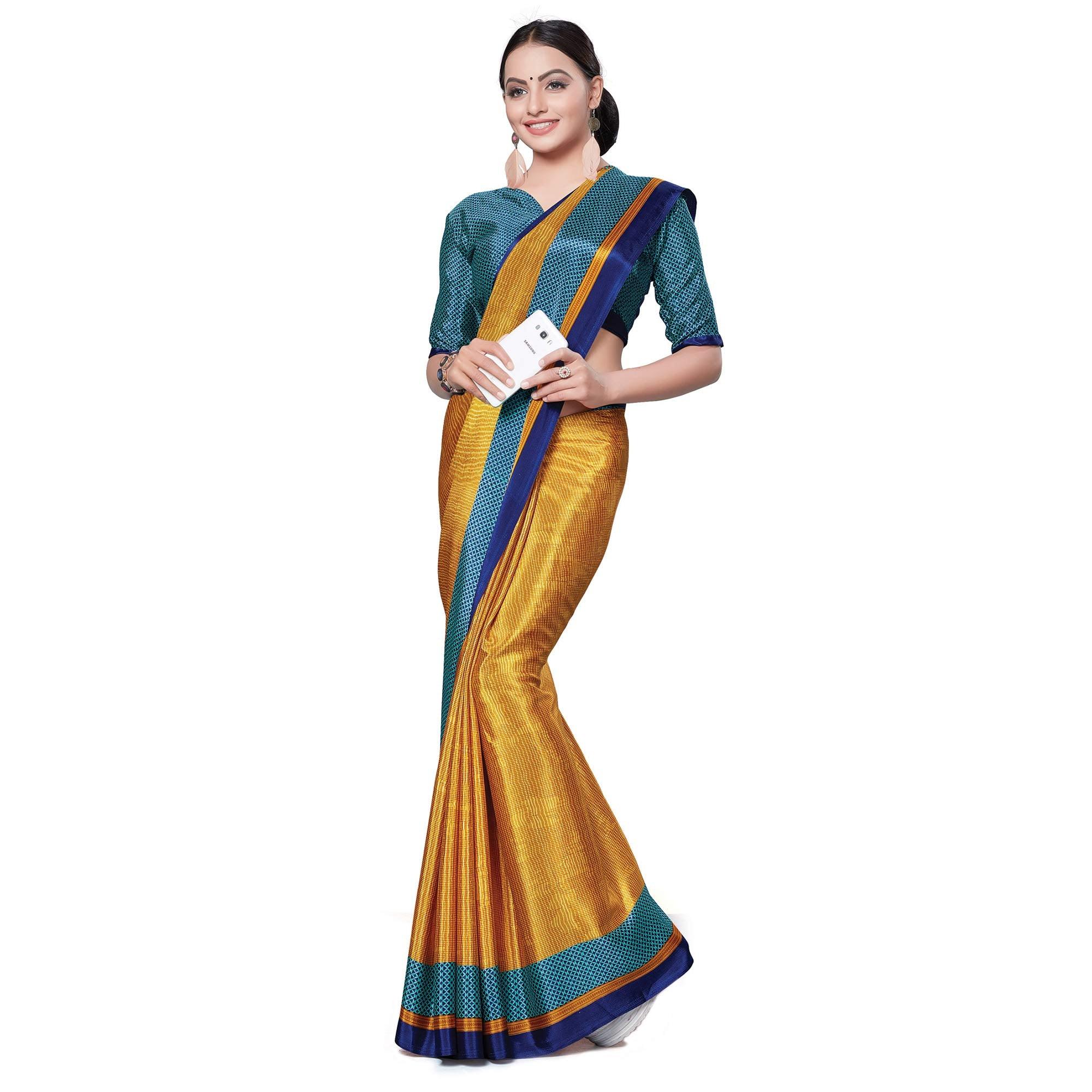 Pleasance Mustard Yellow Colored Casual Wear Printed Crepe Saree - Peachmode