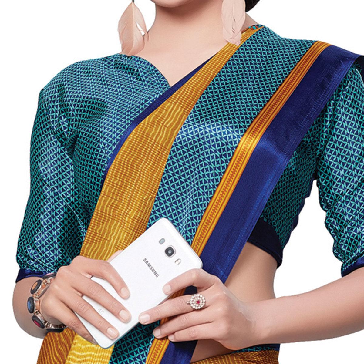 Pleasance Mustard Yellow Colored Casual Wear Printed Crepe Saree - Peachmode