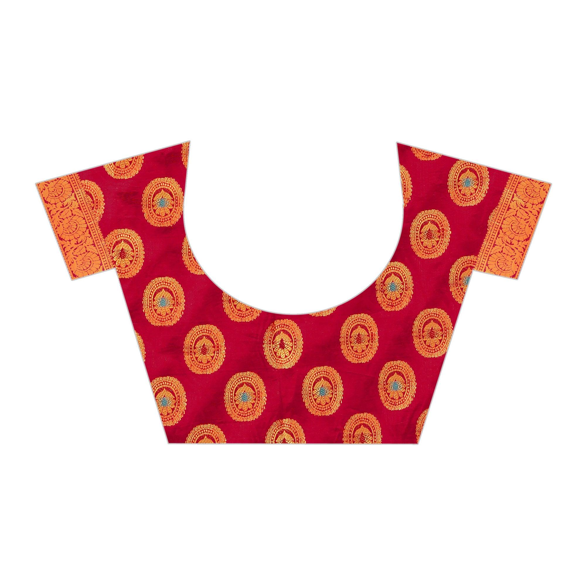 Pleasance Orange Colored Festive Wear Woven Art Silk Saree - Peachmode