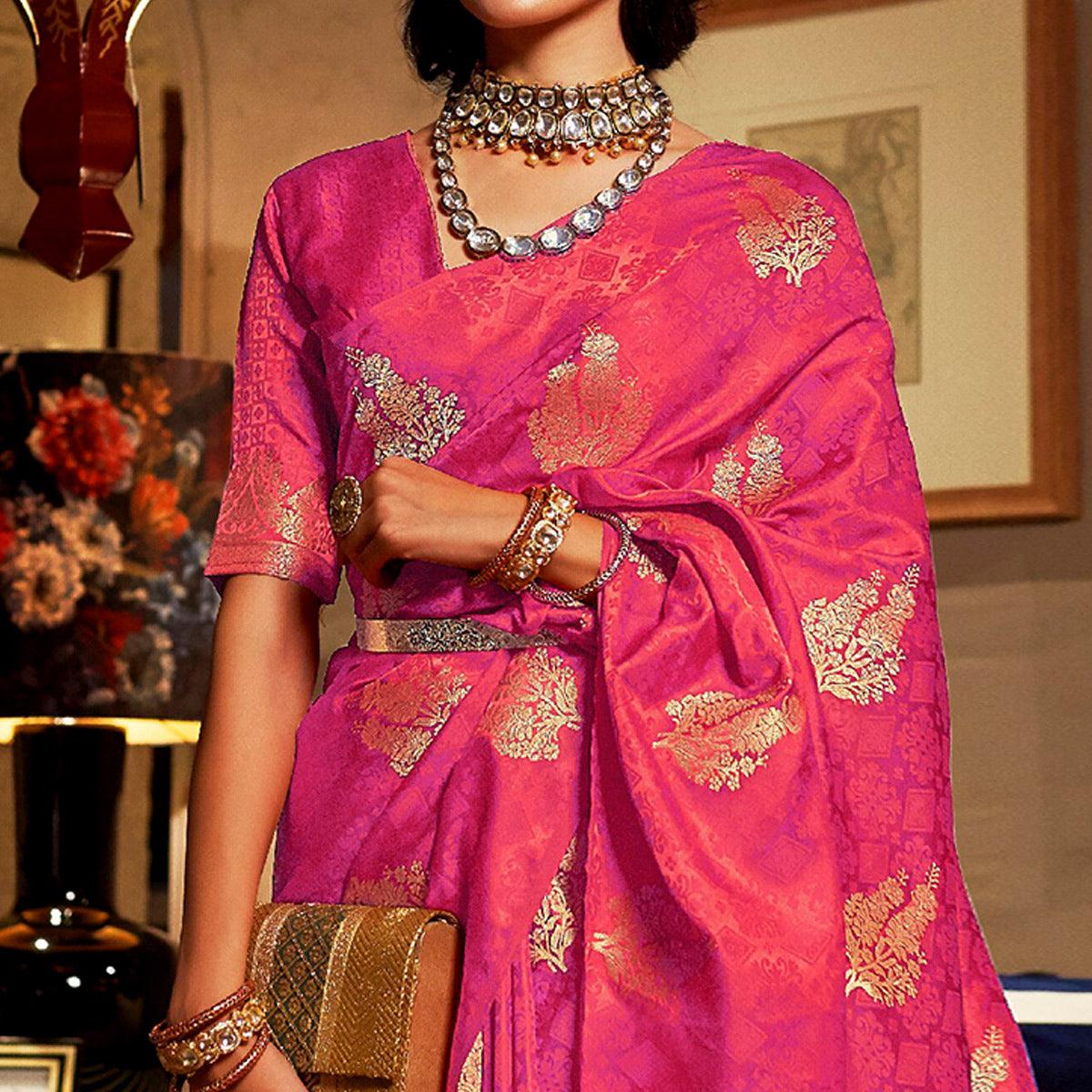 Pleasance Pink Colored Festive Wear Weaving Pure Satin Saree - Peachmode