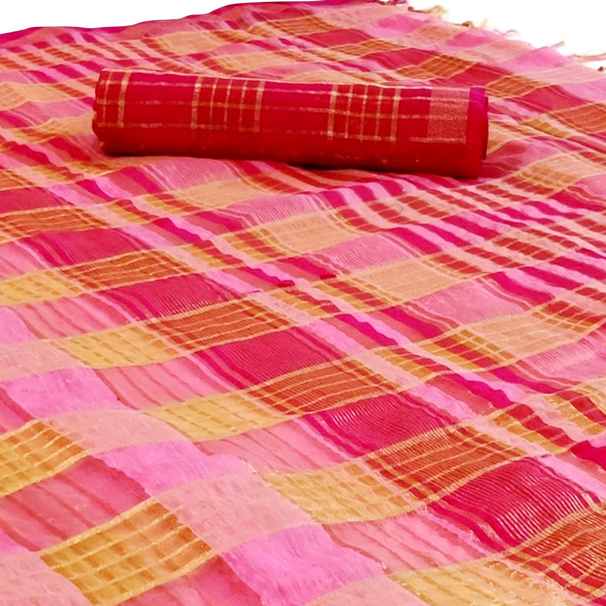 Pleasance Pink Colored Festive Wear Woven Linen Saree - Peachmode