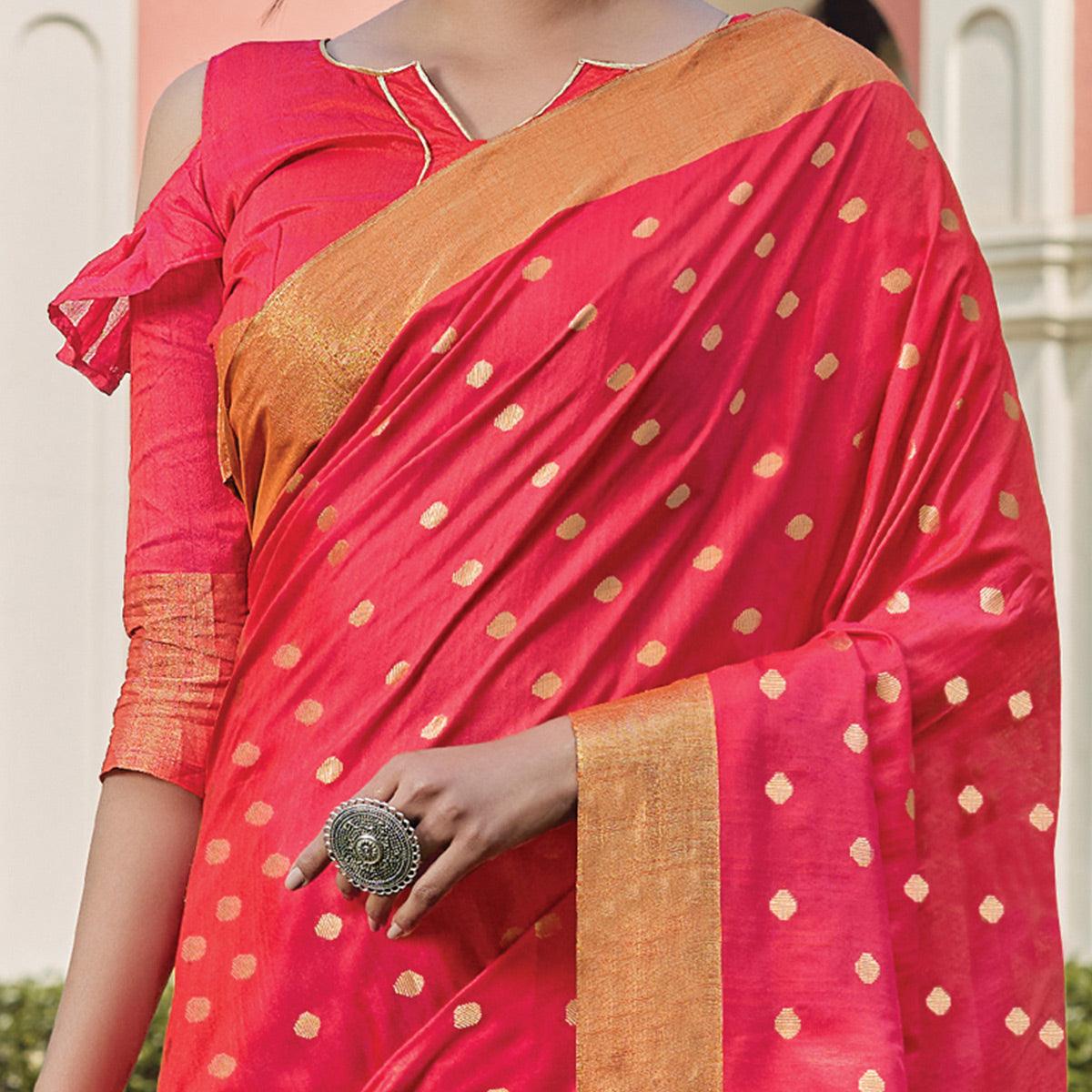 Pleasance Pink Coloured Casual Wear Woven Handloom Silk Saree - Peachmode
