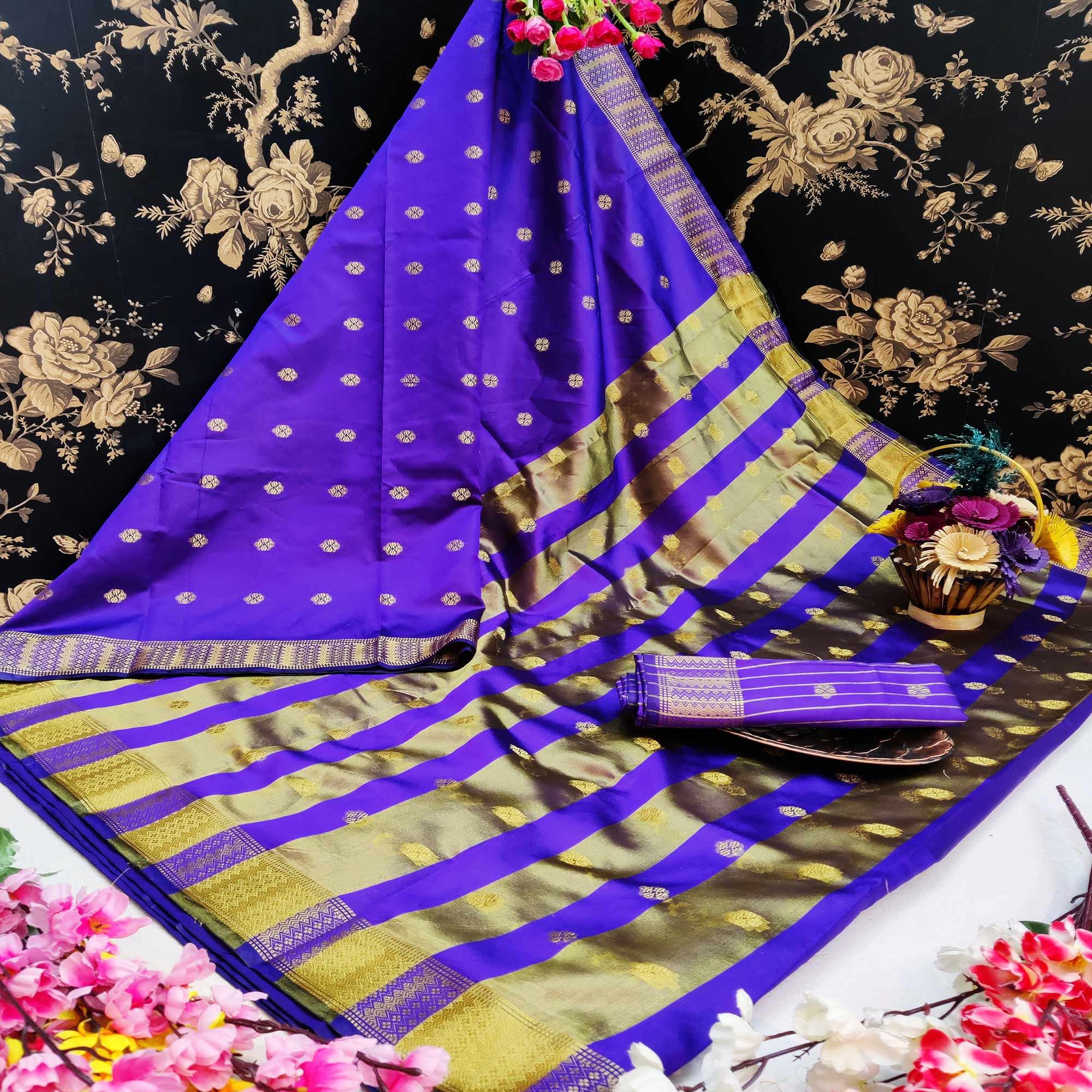 Pleasance Purple Colored Festive Wear Woven Art Silk Saree - Peachmode