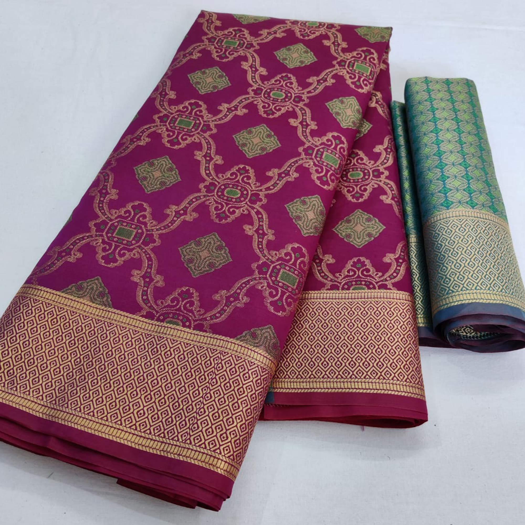 Pleasance Purple Colored Festive Wear Woven Silk Saree - Peachmode
