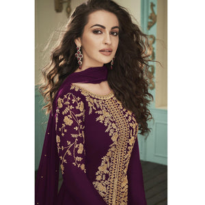 Pleasance Purple Colored Partywear Embroidered Georgette Anarkali Suit - Peachmode