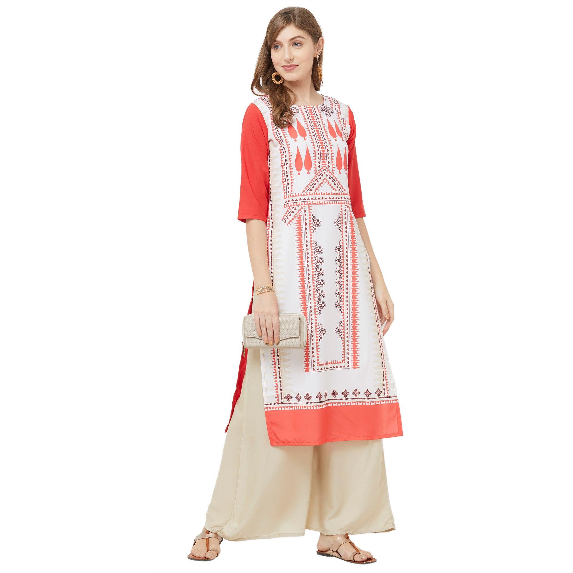Pleasance White Colored Casual Printed Crepe Kurti - Peachmode