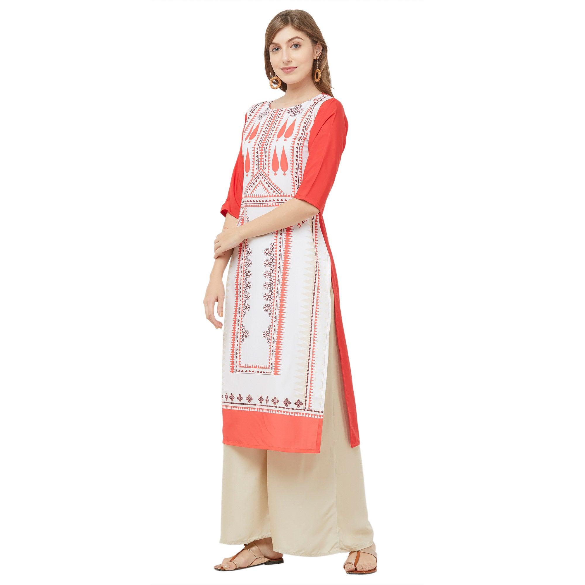 Pleasance White Colored Casual Printed Crepe Kurti - Peachmode
