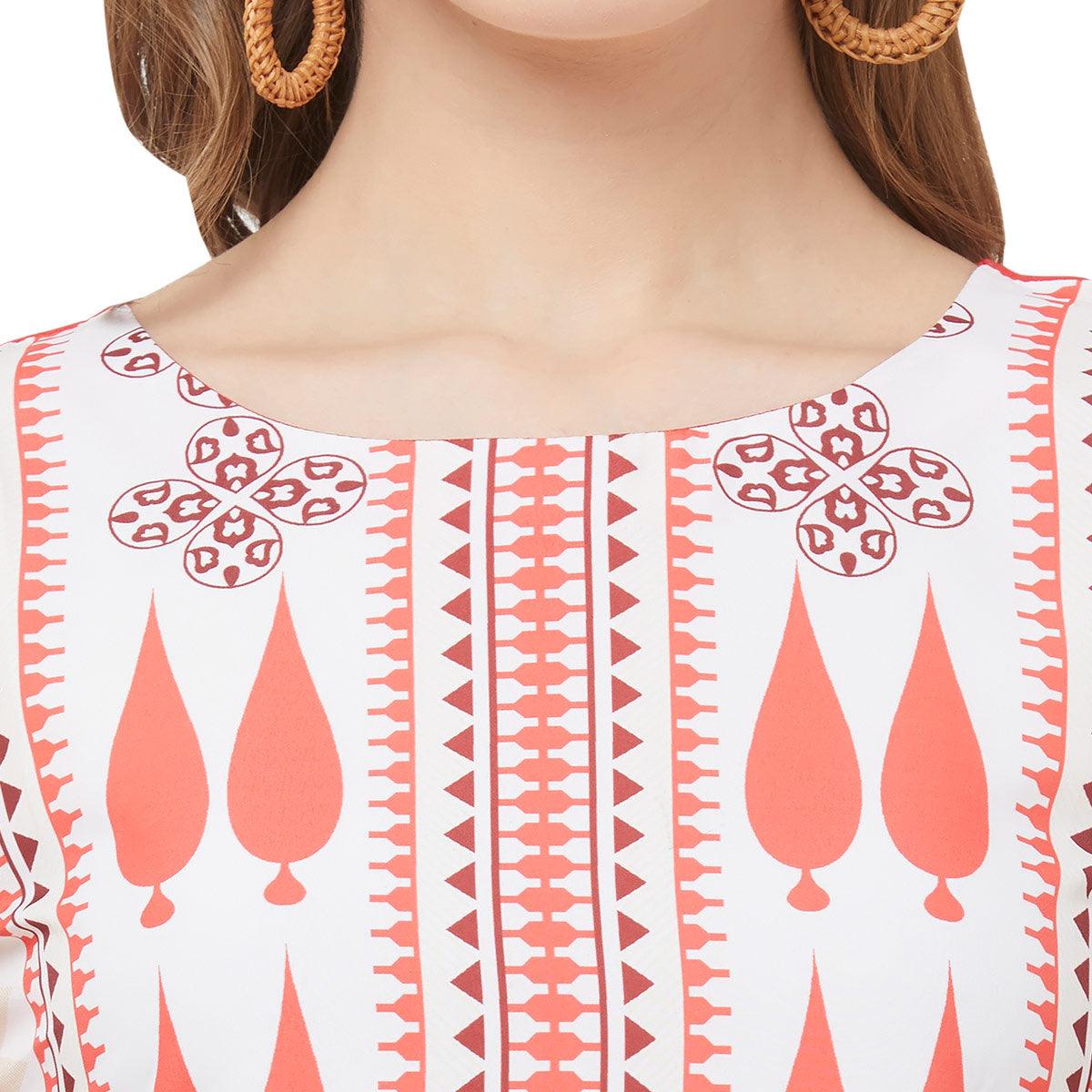 Pleasance White Colored Casual Printed Crepe Kurti - Peachmode