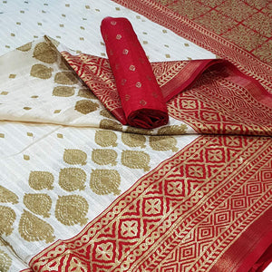Pleasance White Colored Festive Wear Foil Printed Silk Saree - Peachmode