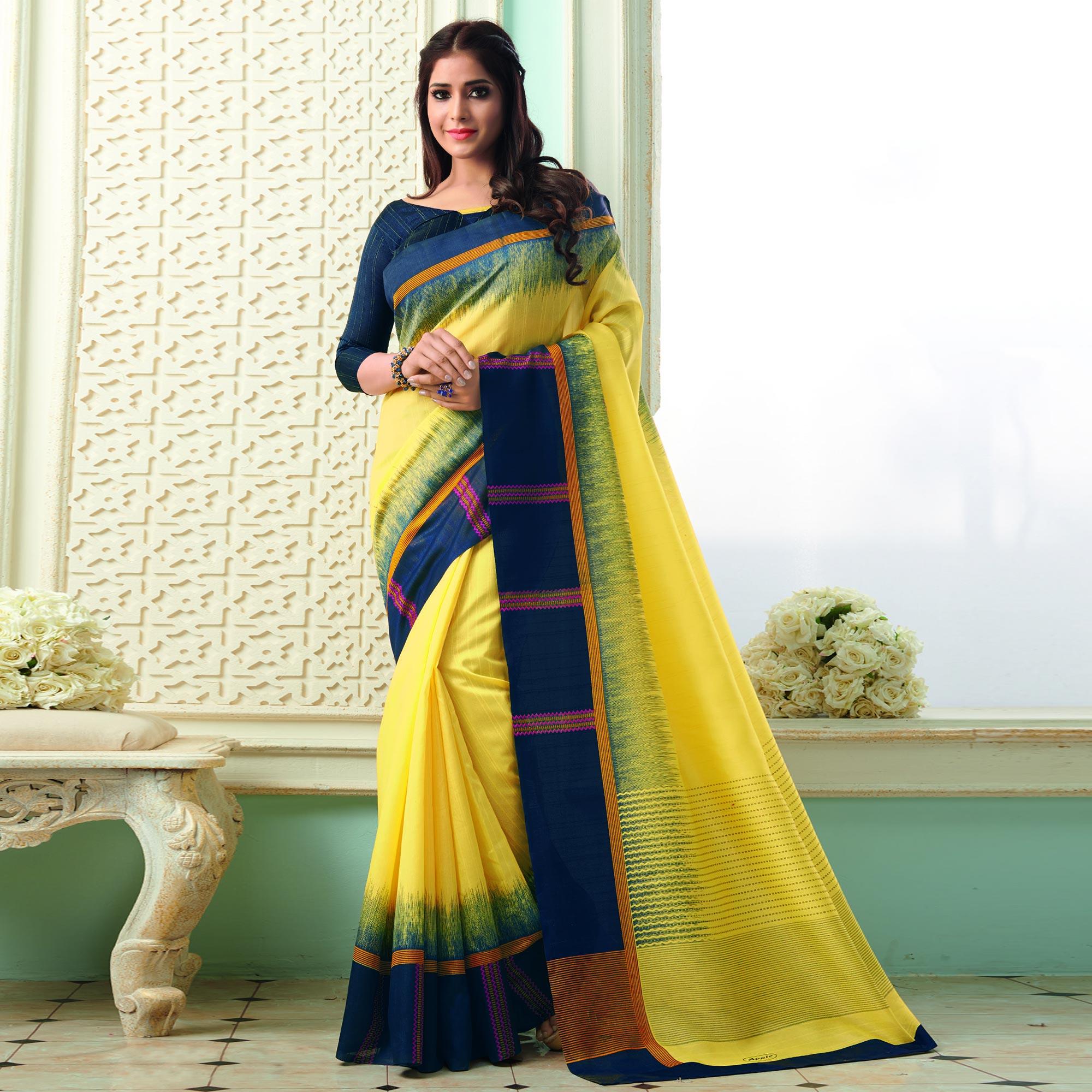 Pleasance Yellow Colored Casual Wear Printed Bhagalpuri Saree - Peachmode