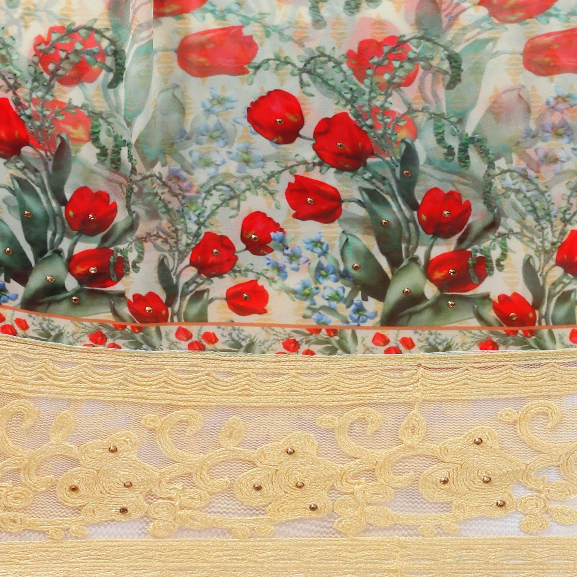 Pleasance Yellow Coloured Partywear Printed & Stone Work Georgette Dress Material Sharara Suit - Peachmode