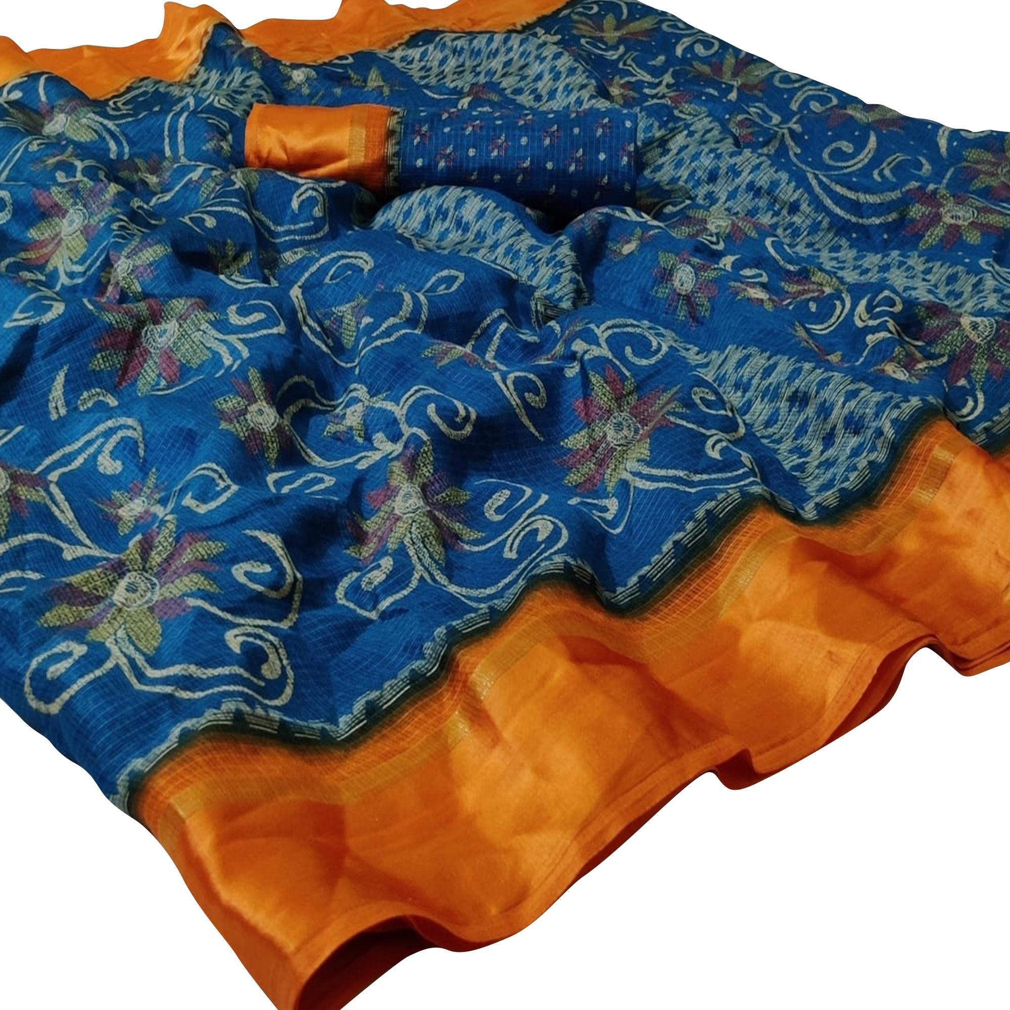 Pleasant Blue Colored Casual Wear Printed Silk Saree - Peachmode