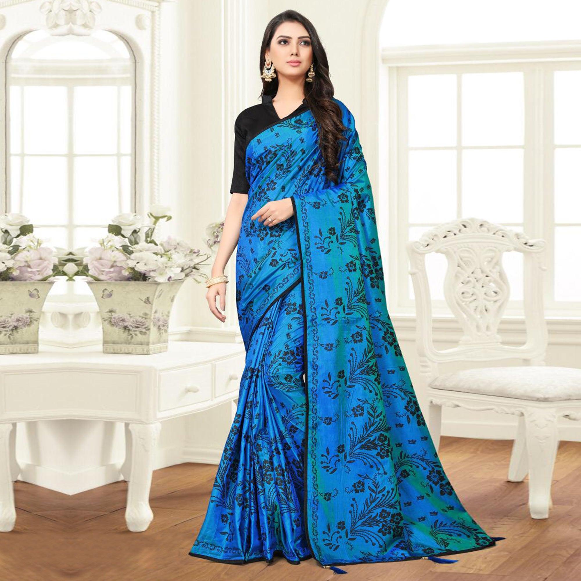 Pleasant Blue Colored Partywear Printed Sana Silk Saree - Peachmode