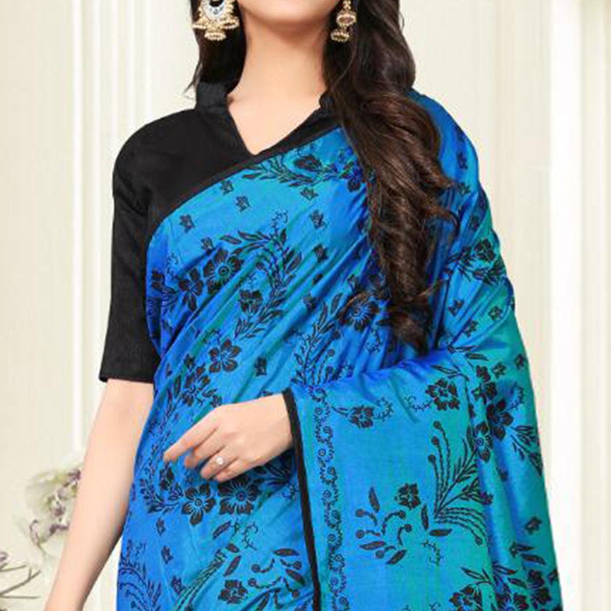 Pleasant Blue Colored Partywear Printed Sana Silk Saree - Peachmode