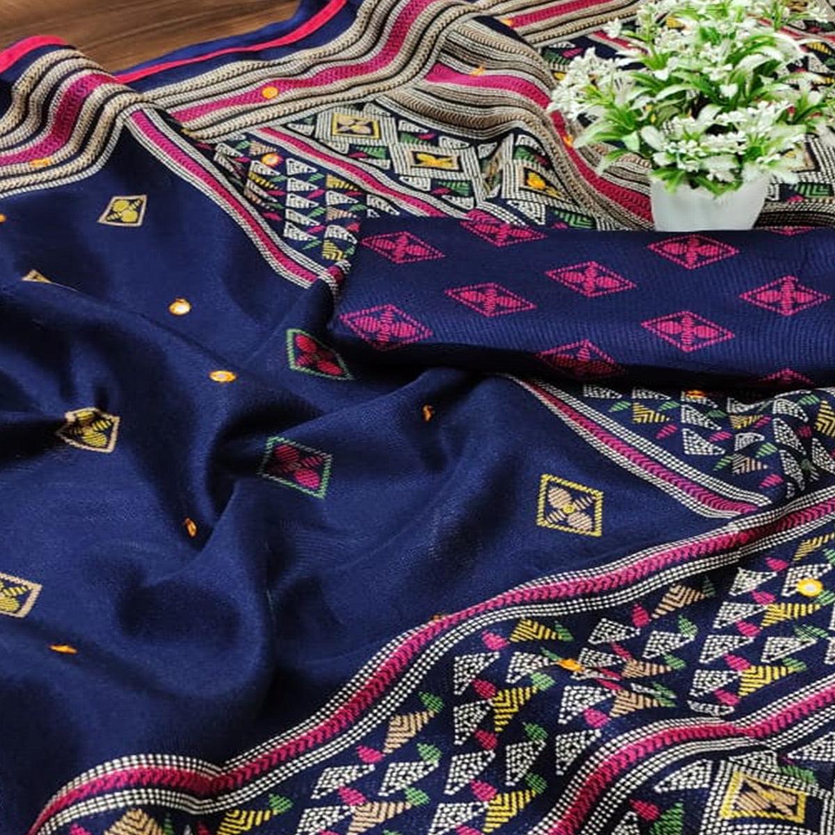 Pleasant Blue  Coloured Casual Wear Printed Cotton Jute Saree - Peachmode