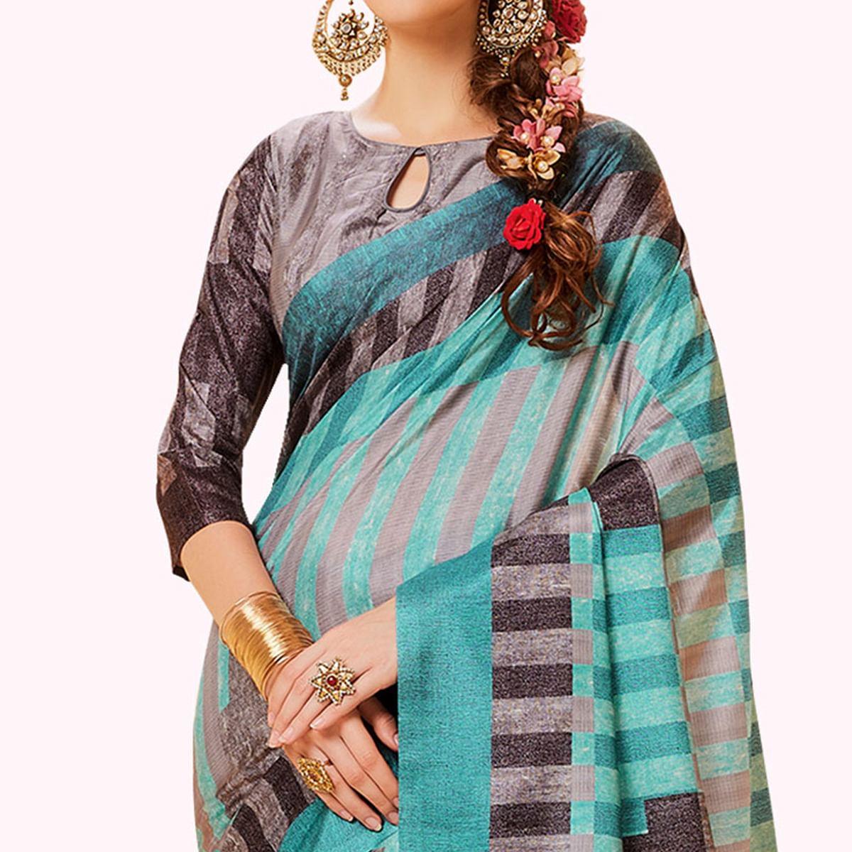 Pleasant Blue-Gray Colored Festive Wear Printed Manipuri Silk Saree - Peachmode
