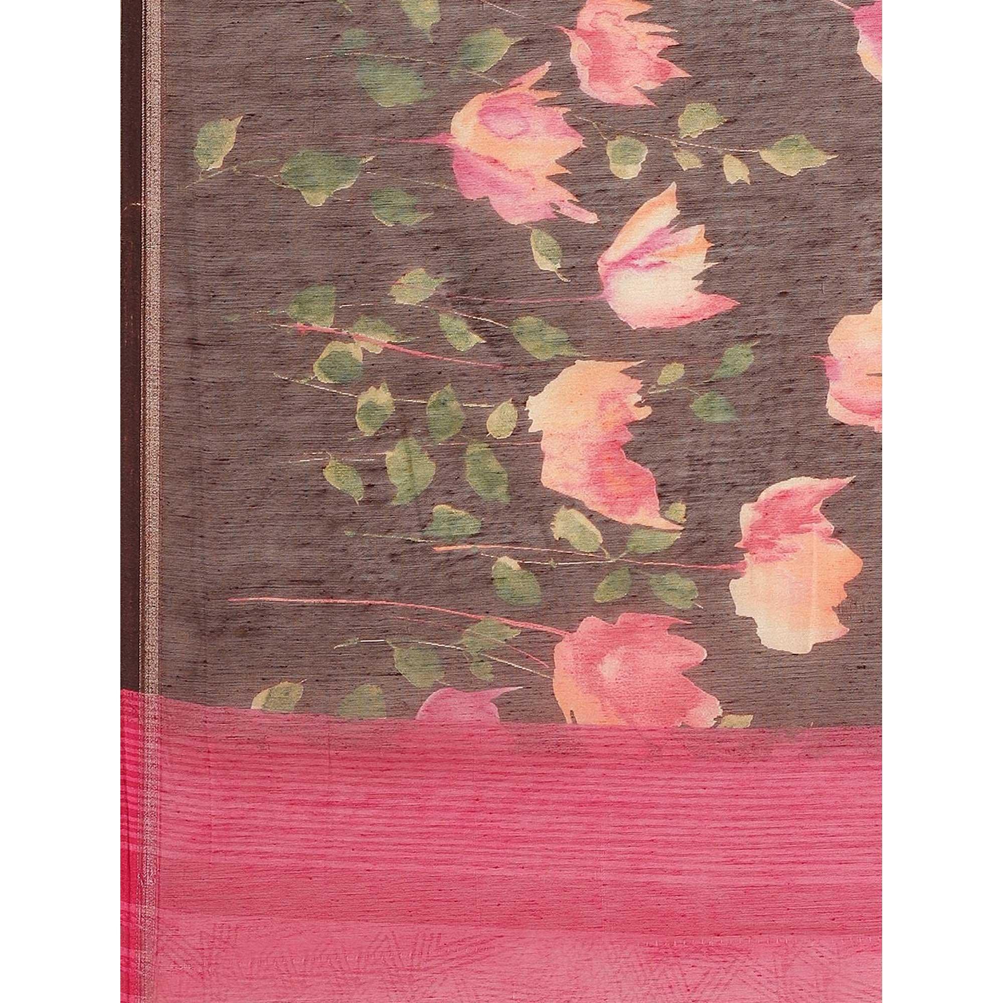 Pleasant Brown - Beige Colored Casual Wear Printed Cotton Blend Saree - Peachmode