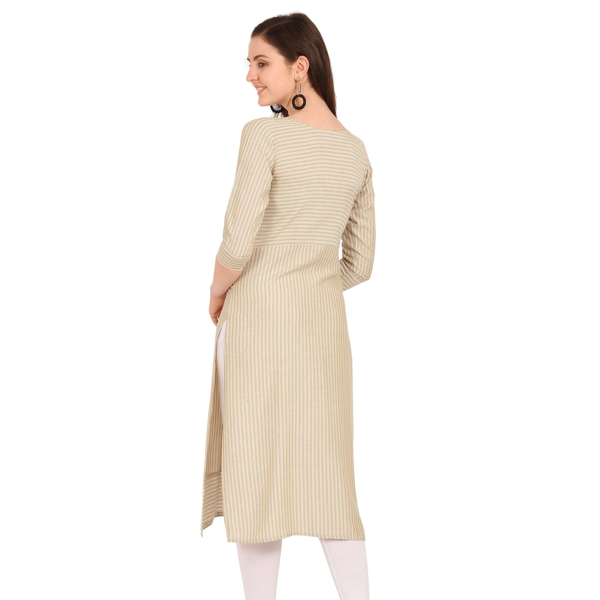 Pleasant Cream Colored Party Wear  Embroidered Work Rayon Kurti - Peachmode