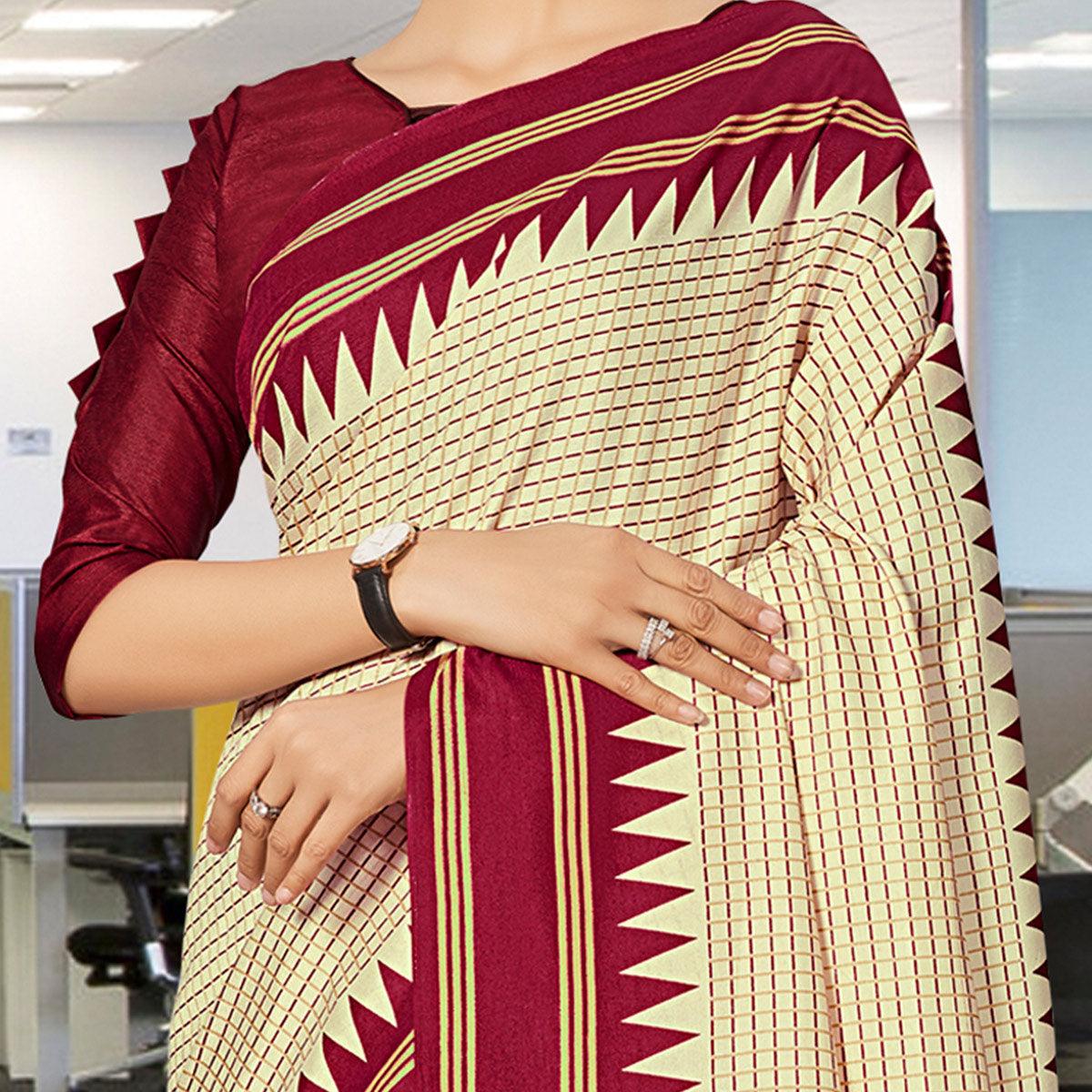 Pleasant Cream Coloured Casual Wear Printed Art Silk Saree - Peachmode