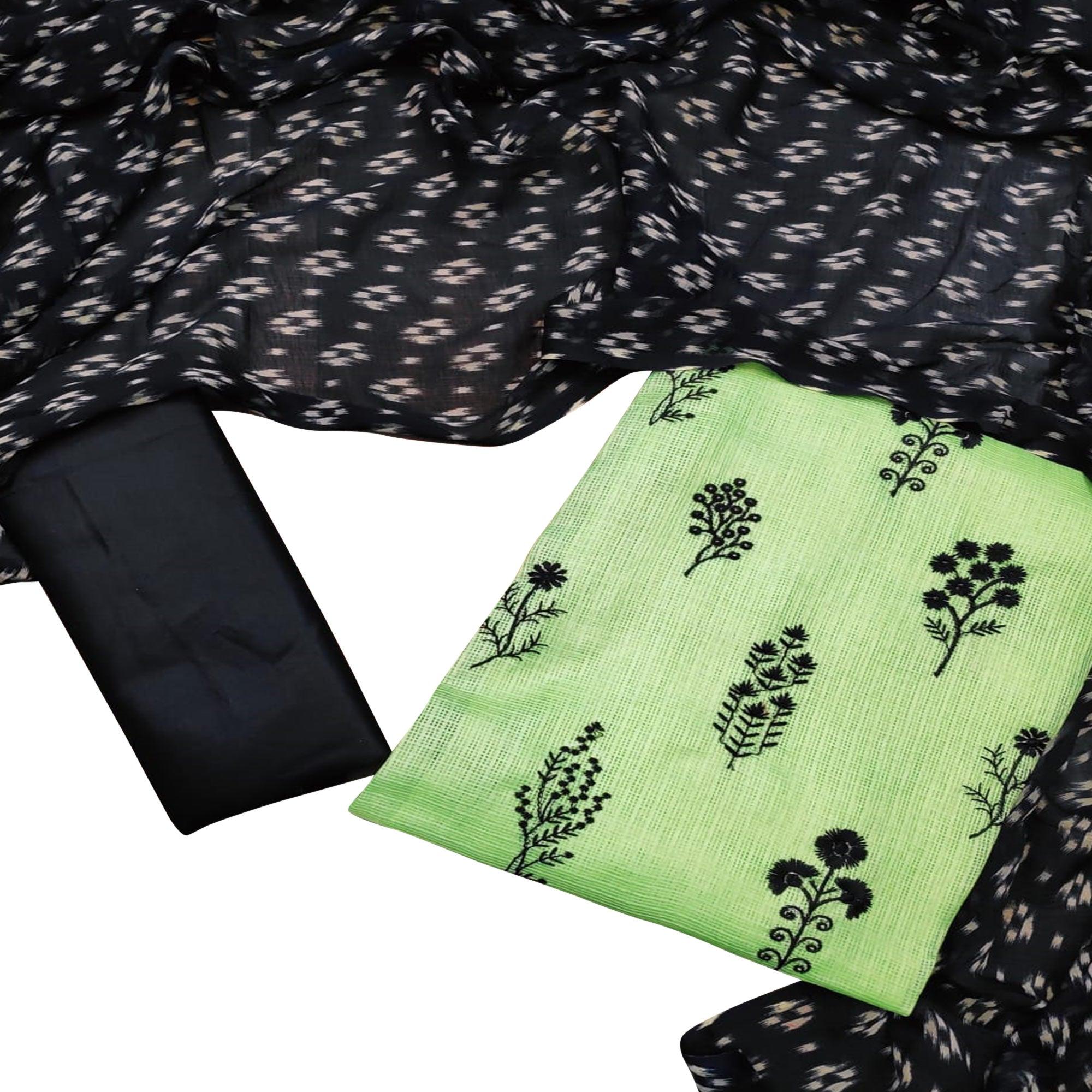 Pleasant Green Colored Casual Wear Embroidered Kota Silk Dress Material - Peachmode