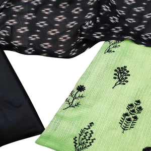 Pleasant Green Colored Casual Wear Embroidered Kota Silk Dress Material - Peachmode