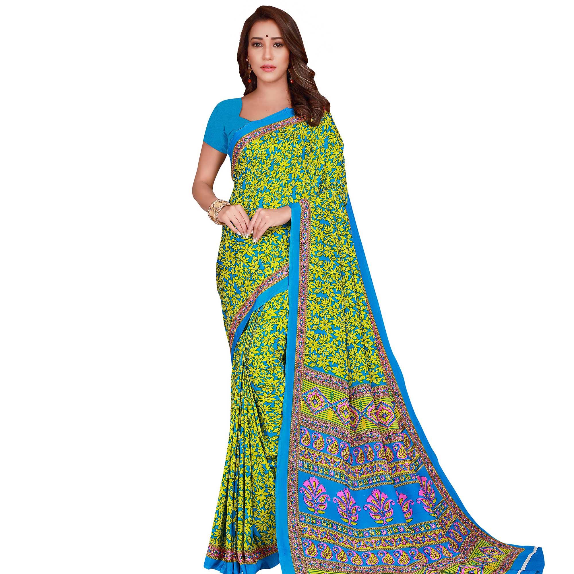 Pleasant Green Colored Casual Wear Printed Crepe Saree - Peachmode