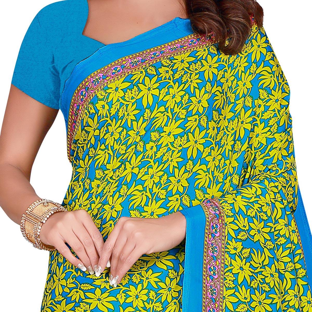 Pleasant Green Colored Casual Wear Printed Crepe Saree - Peachmode