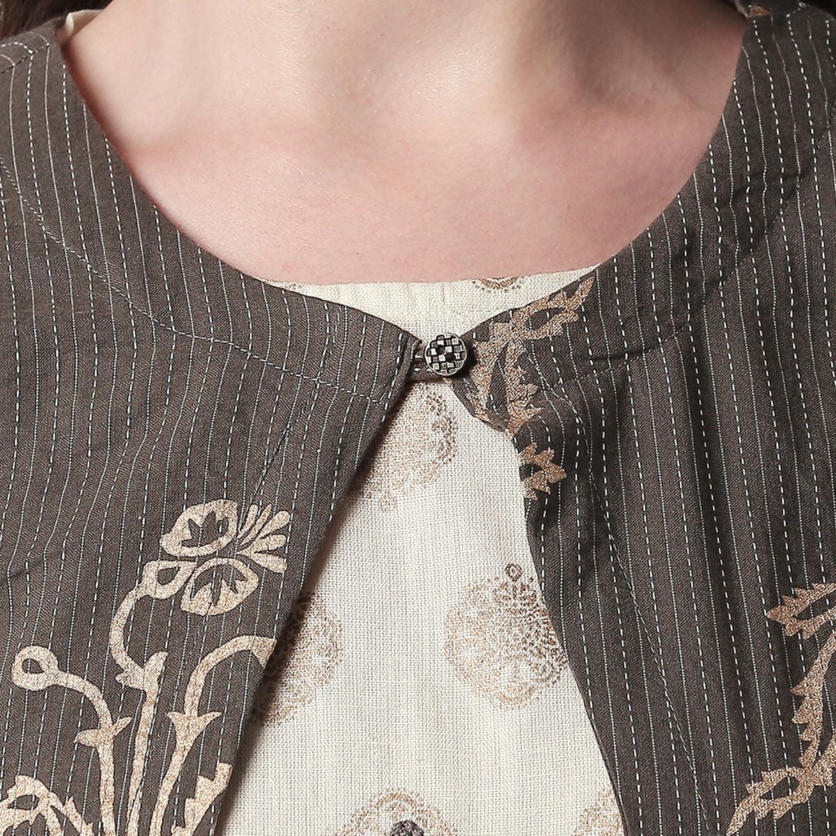 Pleasant Grey Colored Casual Printed Shrug Style Kurti - Palazzo Set - Peachmode