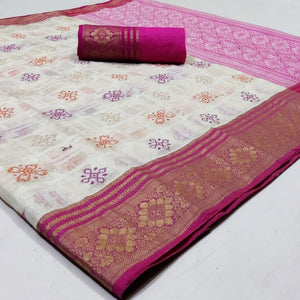 Pleasant Offwhite Colored Festive Wear Woven Kota Silk Saree - Peachmode