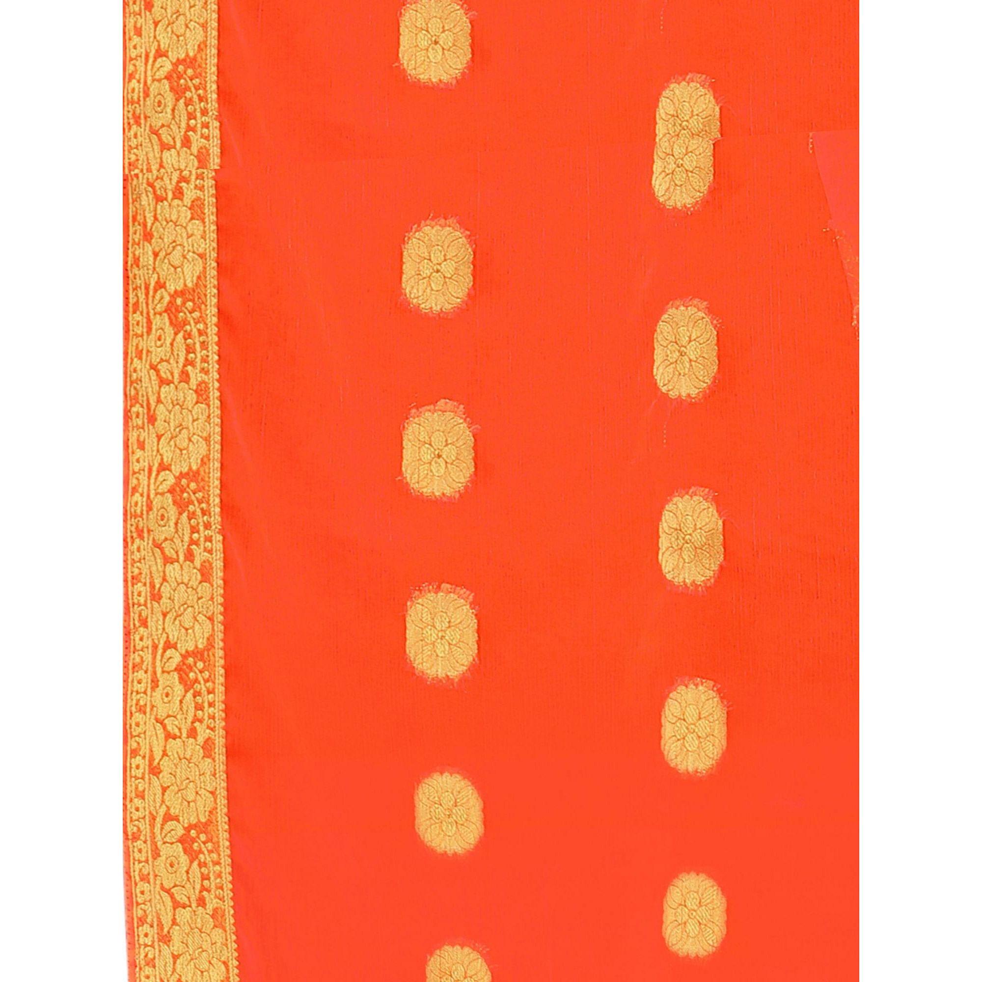Pleasant Orange Colored Casual Wear Printed Chiffon Saree - Peachmode