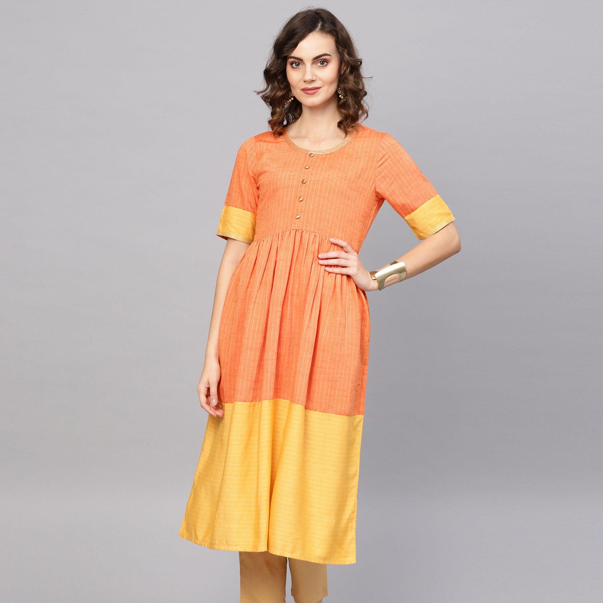 Pleasant Orange Colored Casual Wear Printed Cotton Kurti - Peachmode