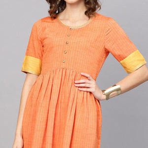 Pleasant Orange Colored Casual Wear Printed Cotton Kurti - Peachmode