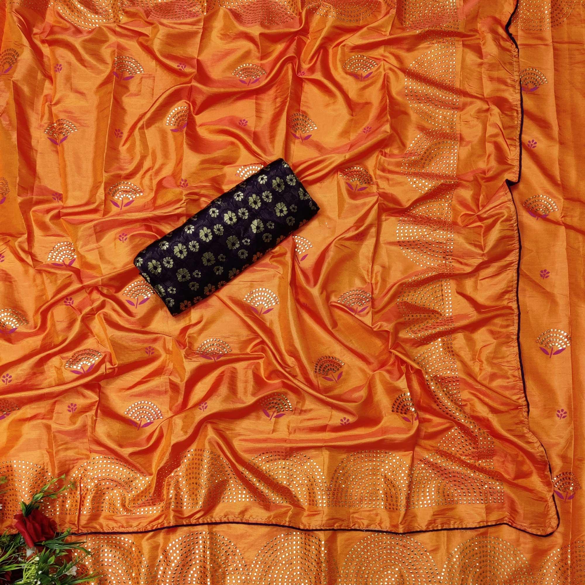 Pleasant Orange Colored Festive Wear Woven Two Tone Sana Silk Saree - Peachmode