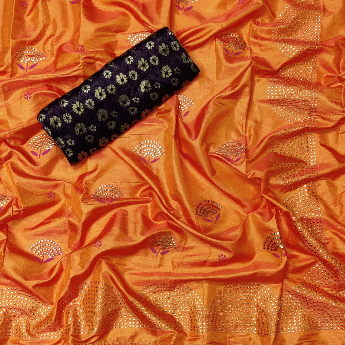 Pleasant Orange Colored Festive Wear Woven Two Tone Sana Silk Saree - Peachmode