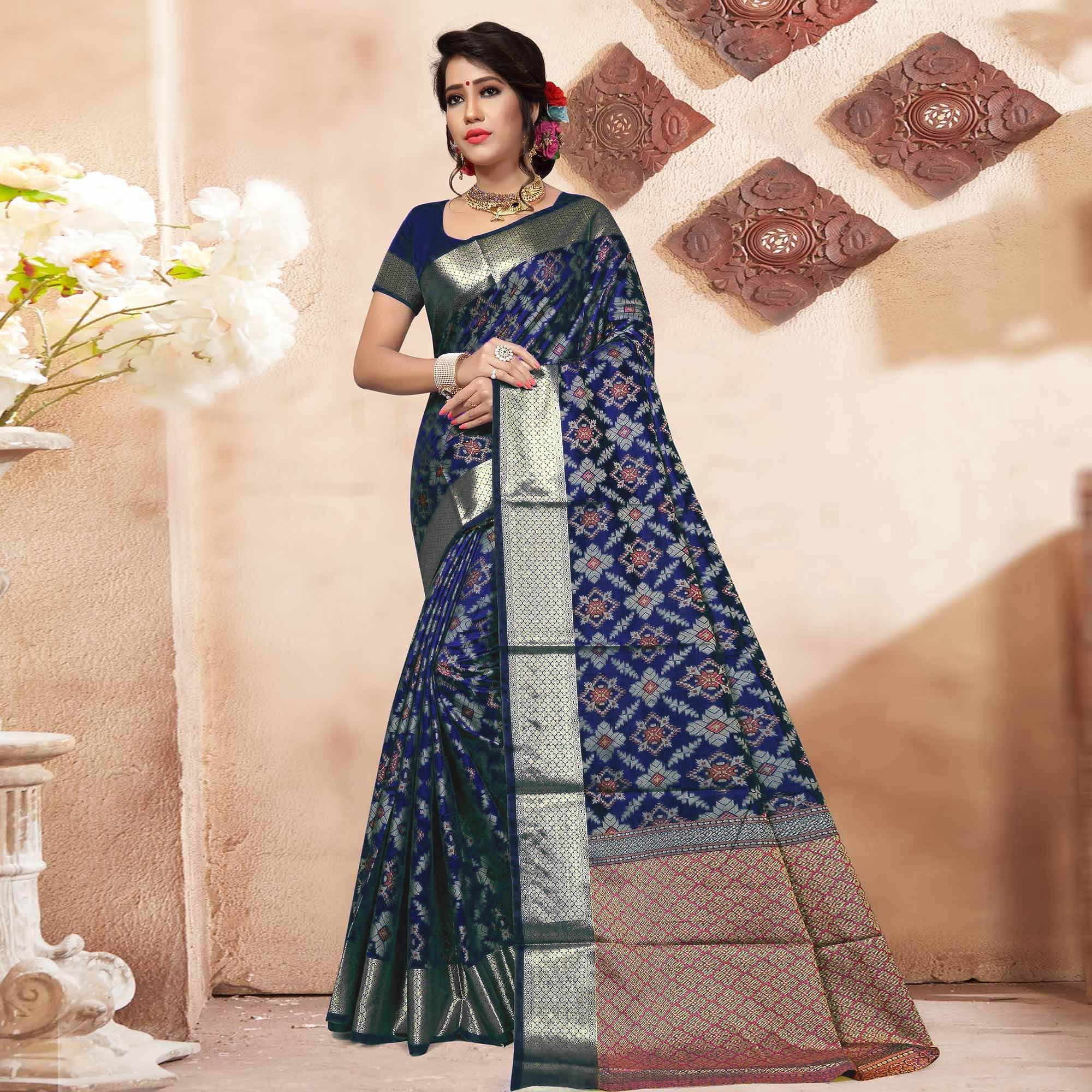 Pleasant Purple Colored Festive Wear Woven Silk Saree - Peachmode