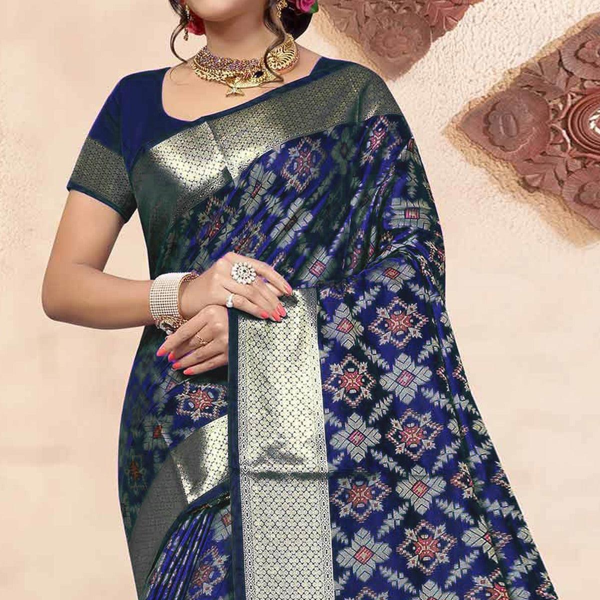Pleasant Purple Colored Festive Wear Woven Silk Saree - Peachmode