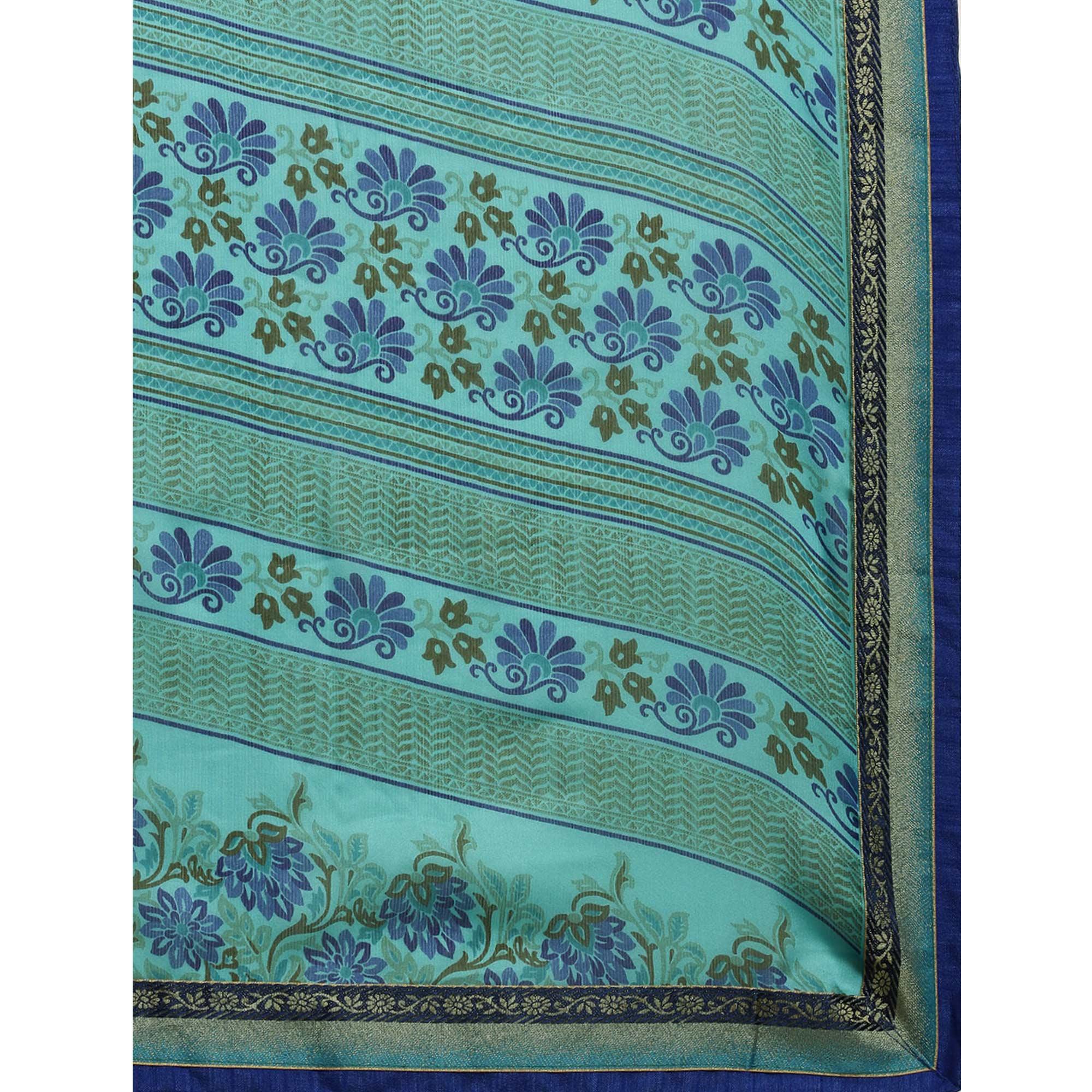 Pleasant Turquoise Blue Colored Partywear Printed Rangoli Silk Saree - Peachmode
