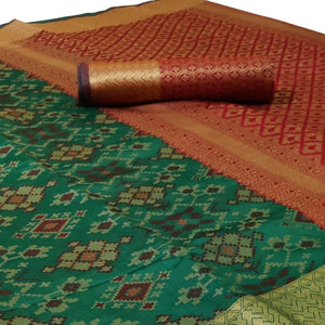 Pleasant Turquoise Green Colored Festive Wear Woven Silk Saree - Peachmode